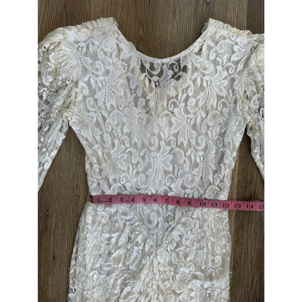 Whimsigoth Boho Floral Lace Handkerchief Hem Midi Dress Womens S Cream Vintage - Picture 5 of 9